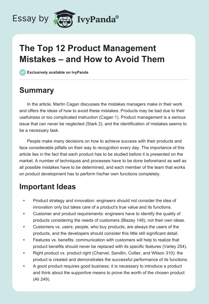 The Top 12 Product Management Mistakes – And How to Avoid Them. Page 1