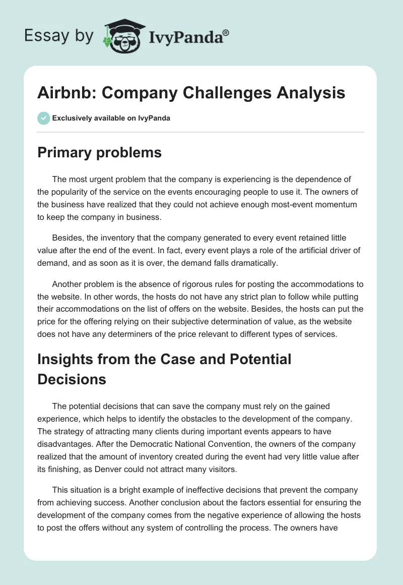 Airbnb: Company Challenges Analysis. Page 1