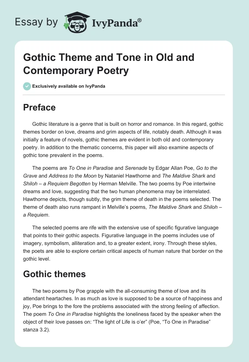 Gothic Theme and Tone in Old and Contemporary Poetry. Page 1