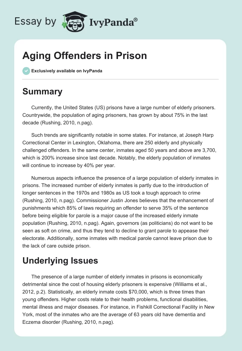 Aging Offenders in Prison. Page 1