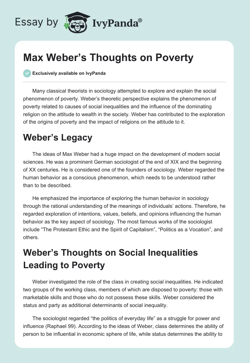 Max Weber’s Thoughts on Poverty. Page 1