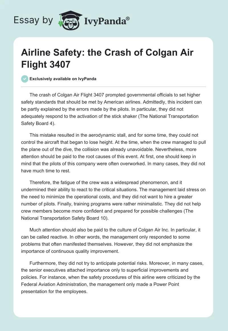 Airline Safety: the Crash of Colgan Air Flight 3407. Page 1