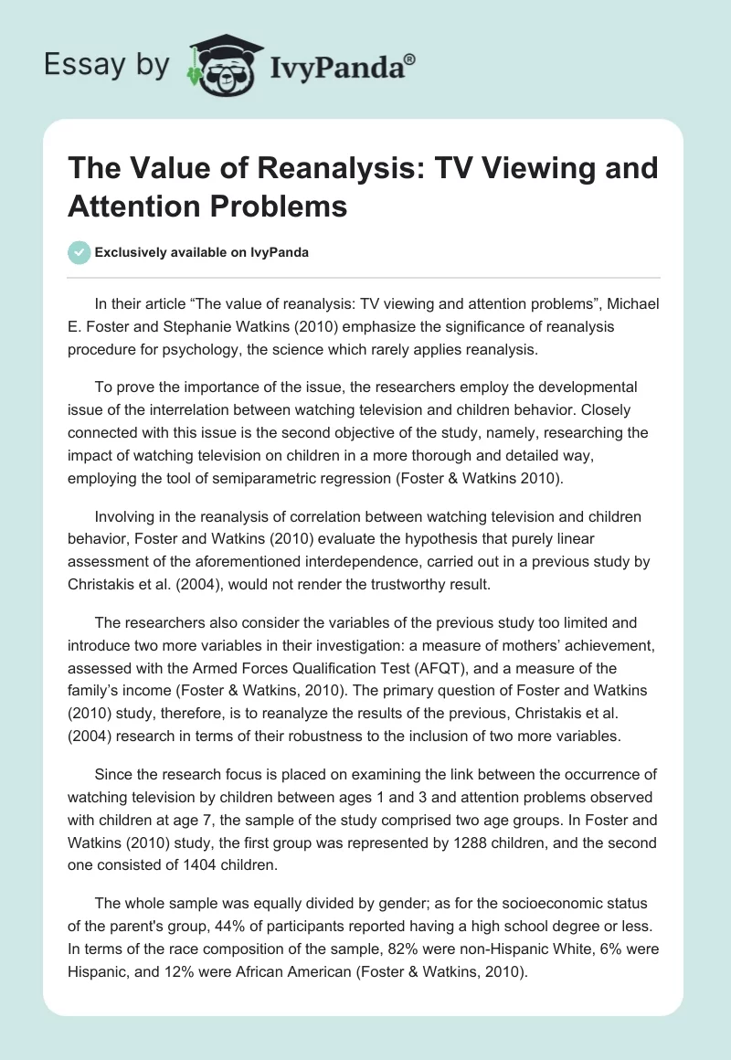 The Value of Reanalysis: TV Viewing and Attention Problems. Page 1