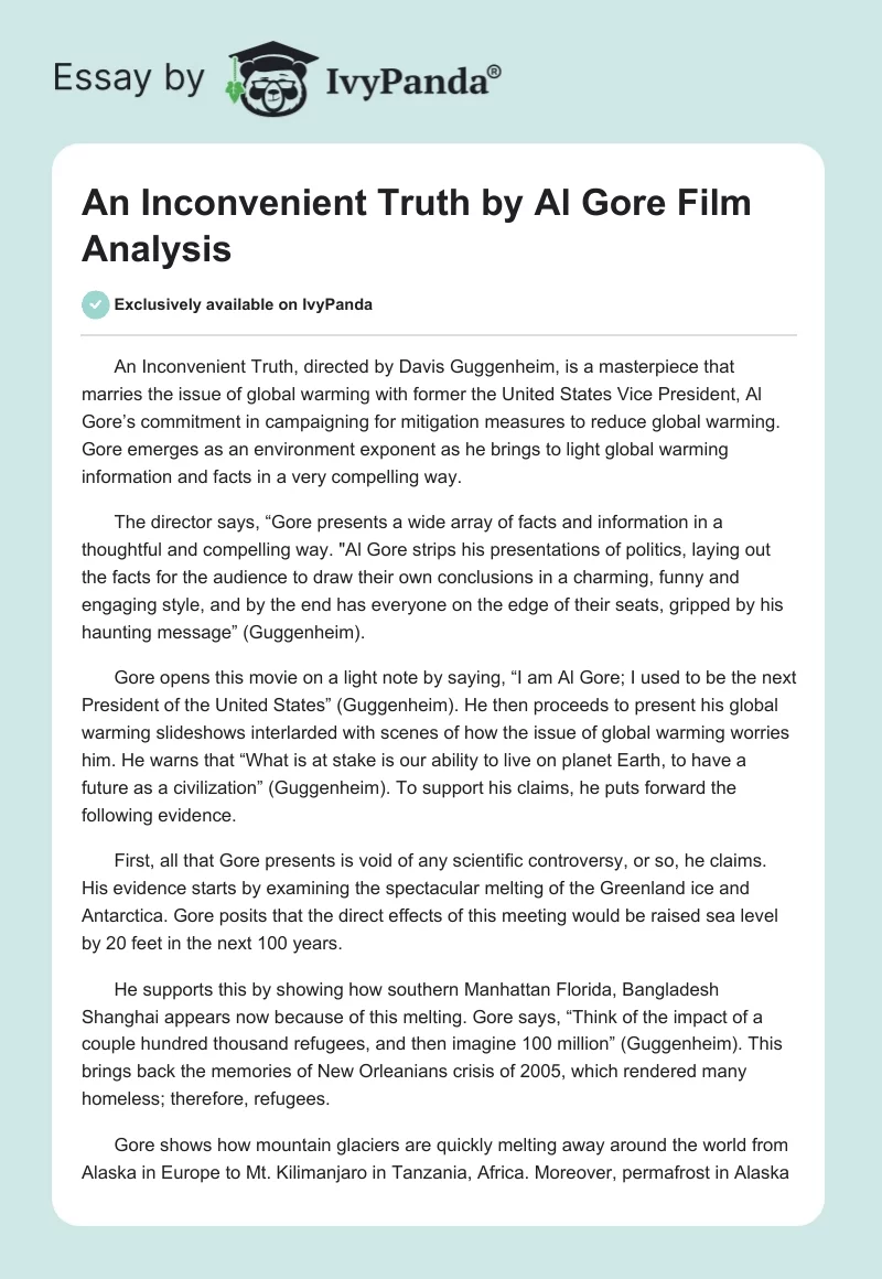 "An Inconvenient Truth" by Al Gore Film Analysis. Page 1