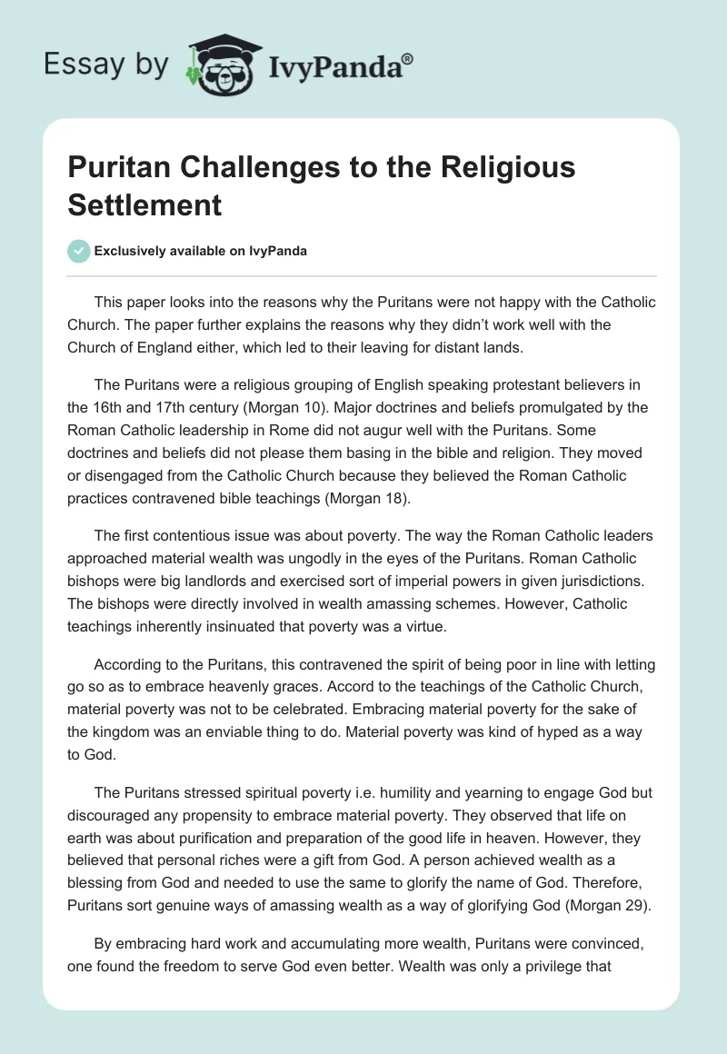 Puritan Challenges to the Religious Settlement. Page 1