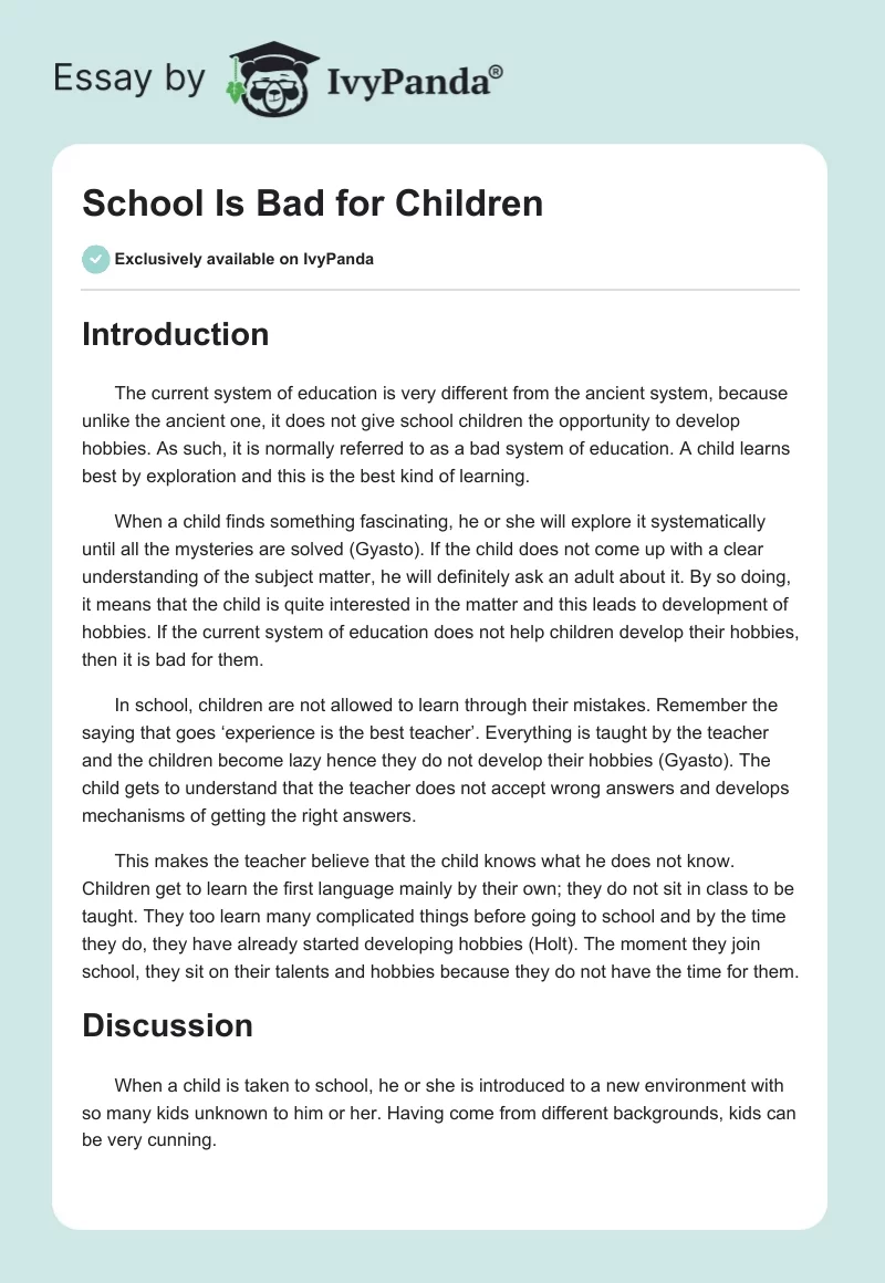 School Is Bad for Children. Page 1