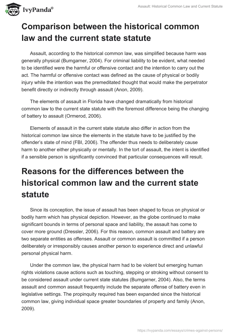 Assault: Historical Common Law and Current Statute. Page 3