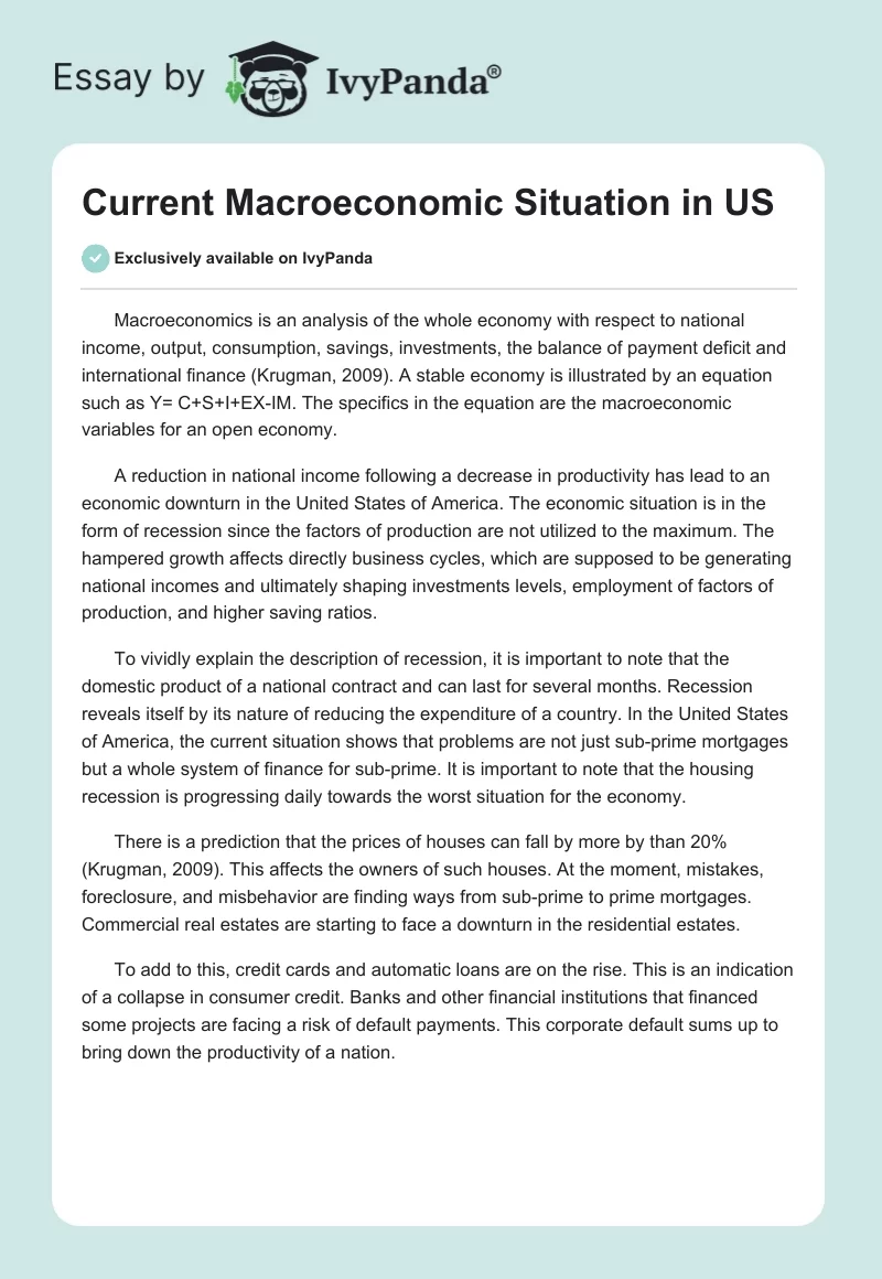 Current Macroeconomic Situation in US. Page 1