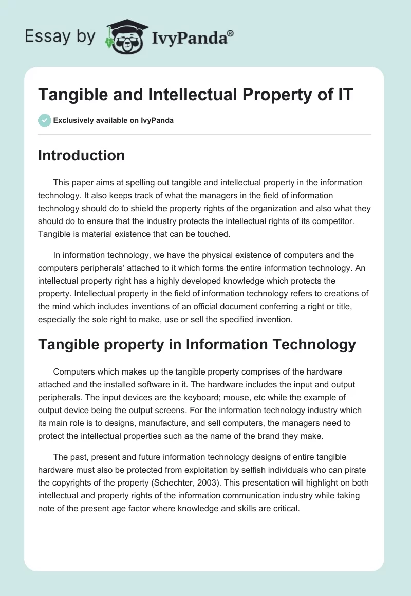 Tangible and Intellectual Property of IT. Page 1