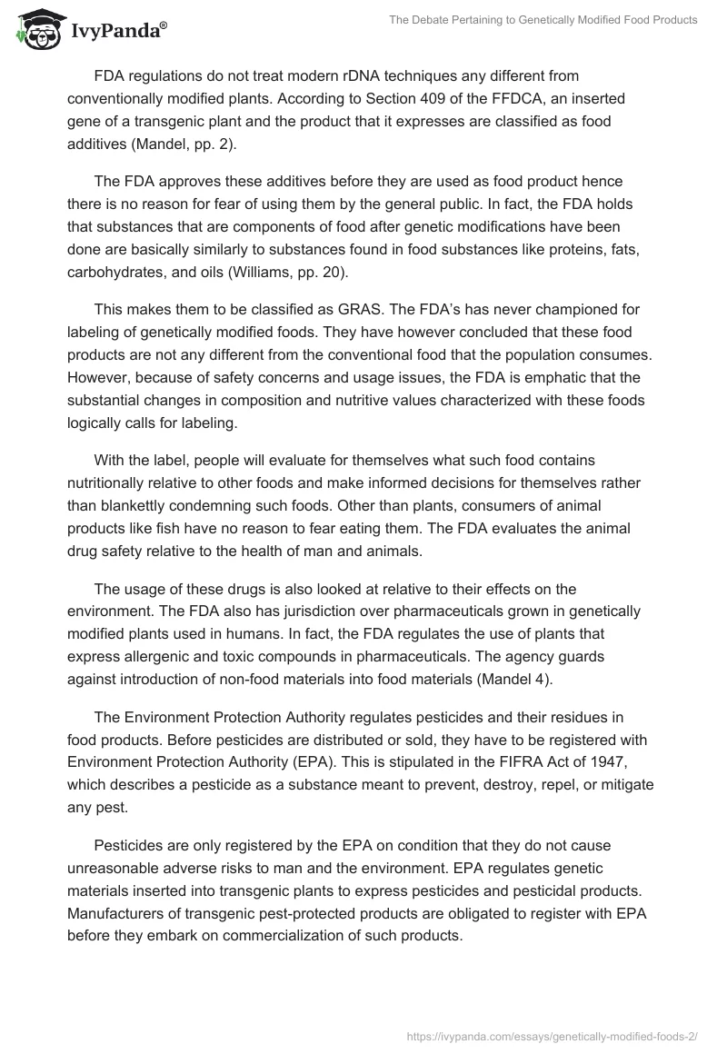 The Debate Pertaining to Genetically Modified Food Products. Page 4