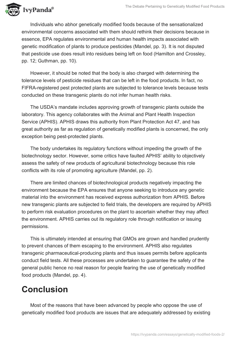 The Debate Pertaining to Genetically Modified Food Products. Page 5
