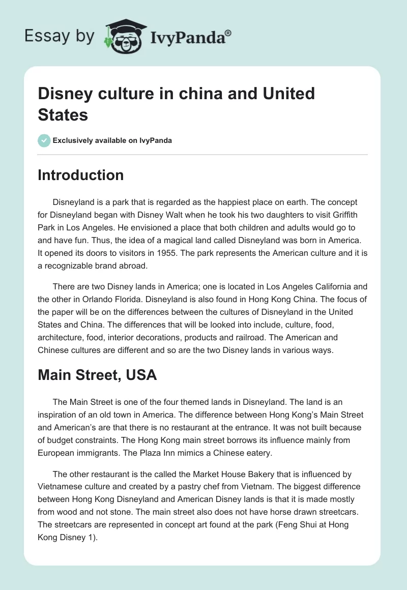 Disney Culture in China and United States. Page 1