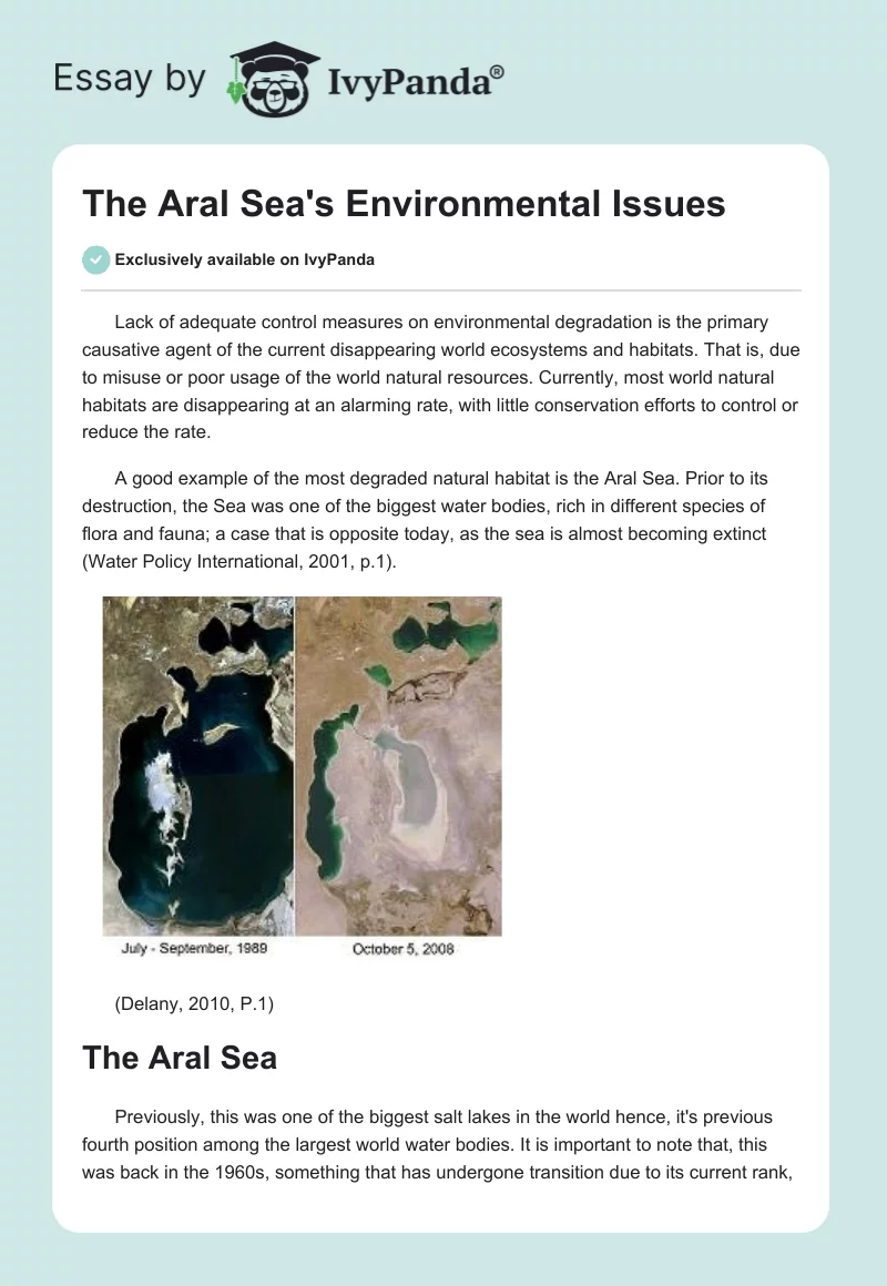 The Aral Sea's Environmental Issues. Page 1