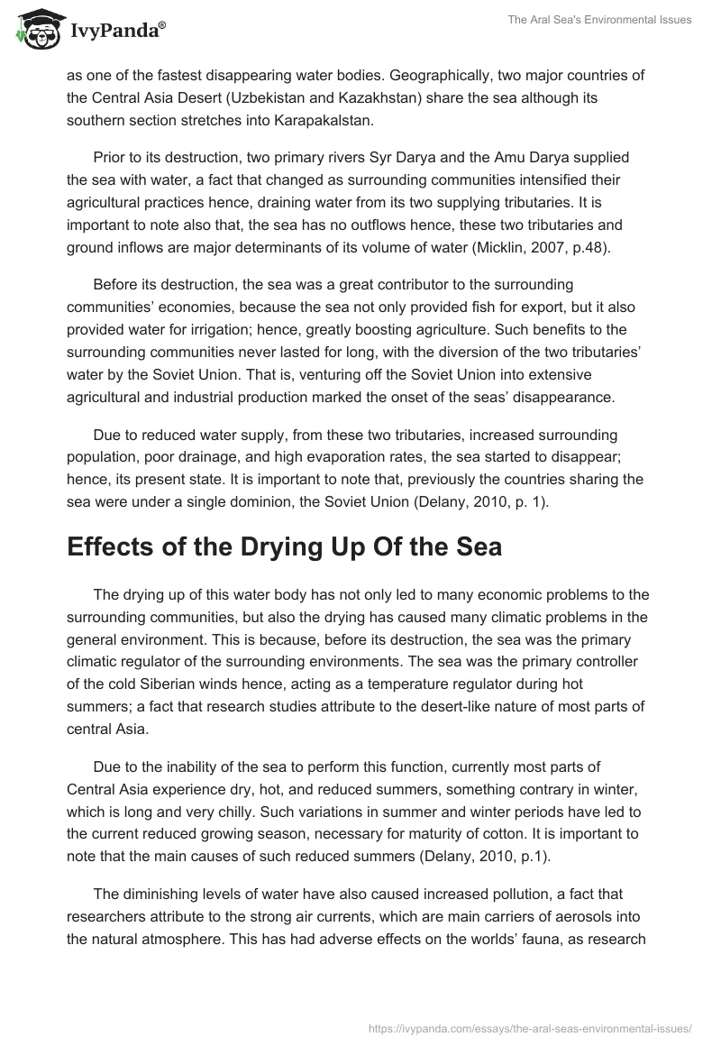 The Aral Sea's Environmental Issues. Page 2