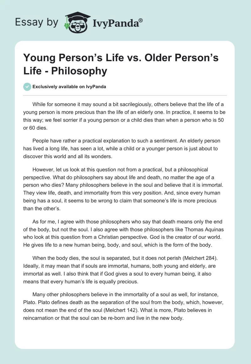 Young Person’s Life vs. Older Person’s Life - Philosophy. Page 1
