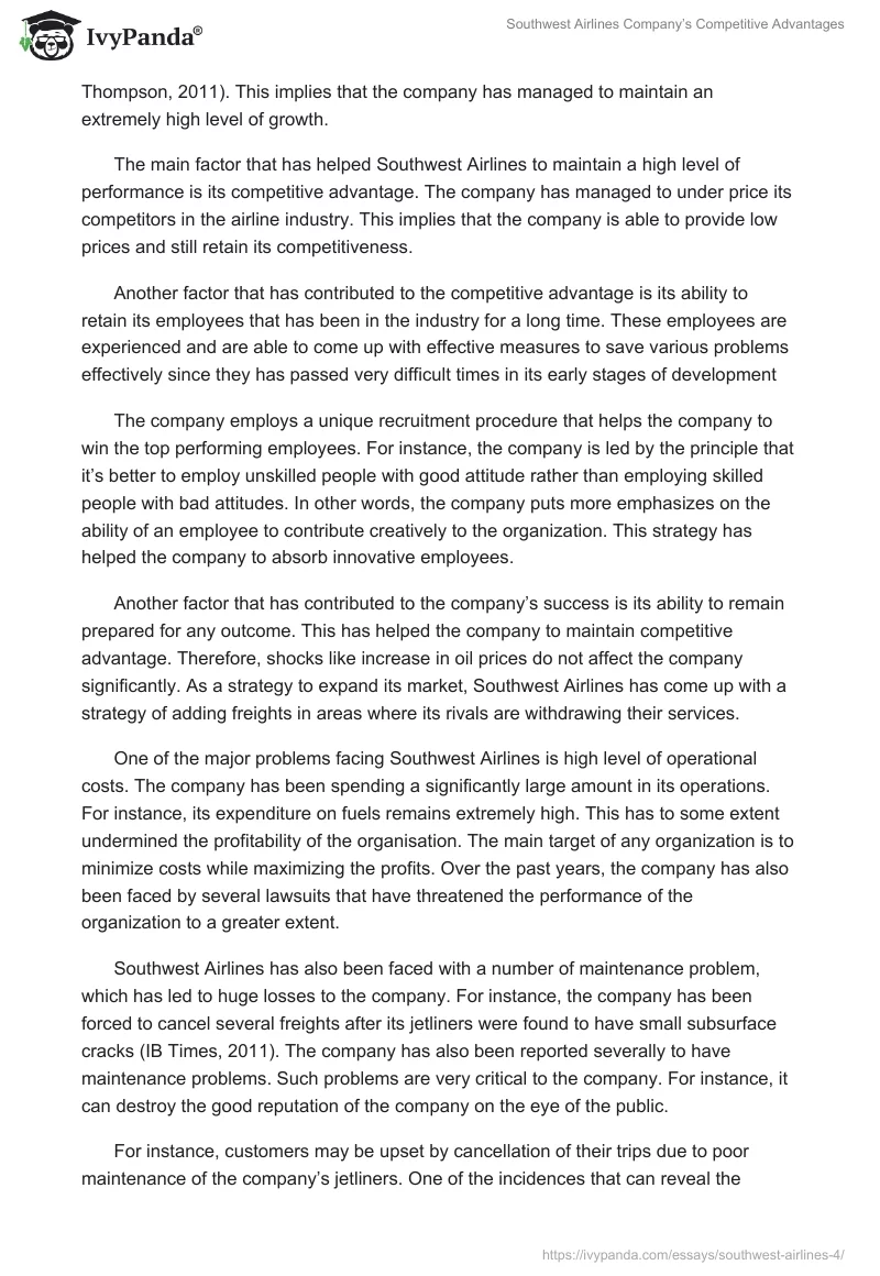 Southwest Airlines Company’s Competitive Advantages. Page 2