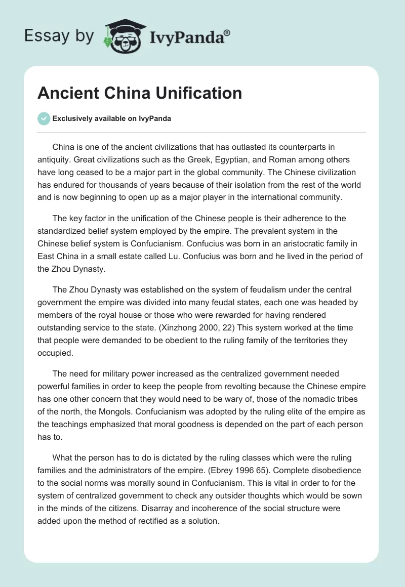 Ancient China Unification. Page 1