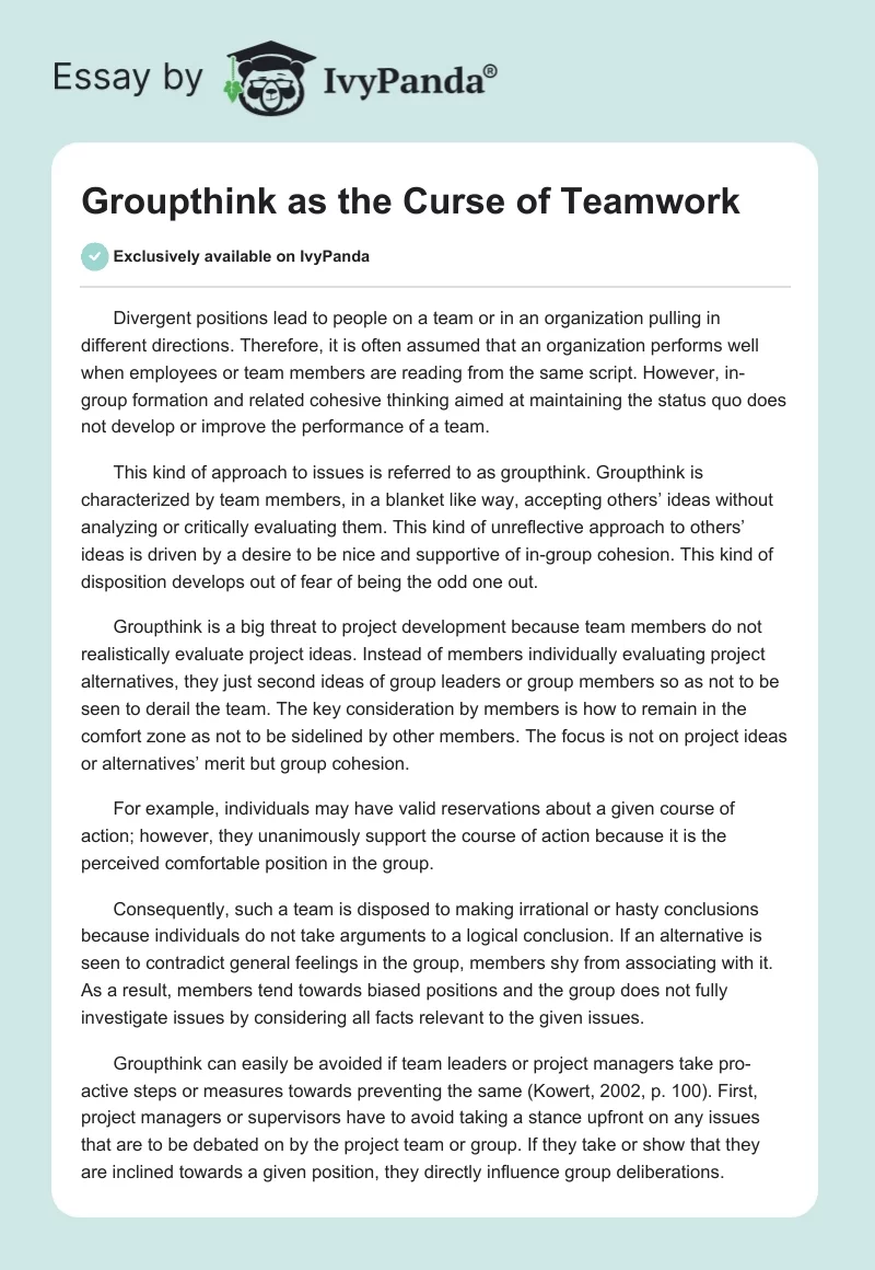 Groupthink as the Curse of Teamwork. Page 1