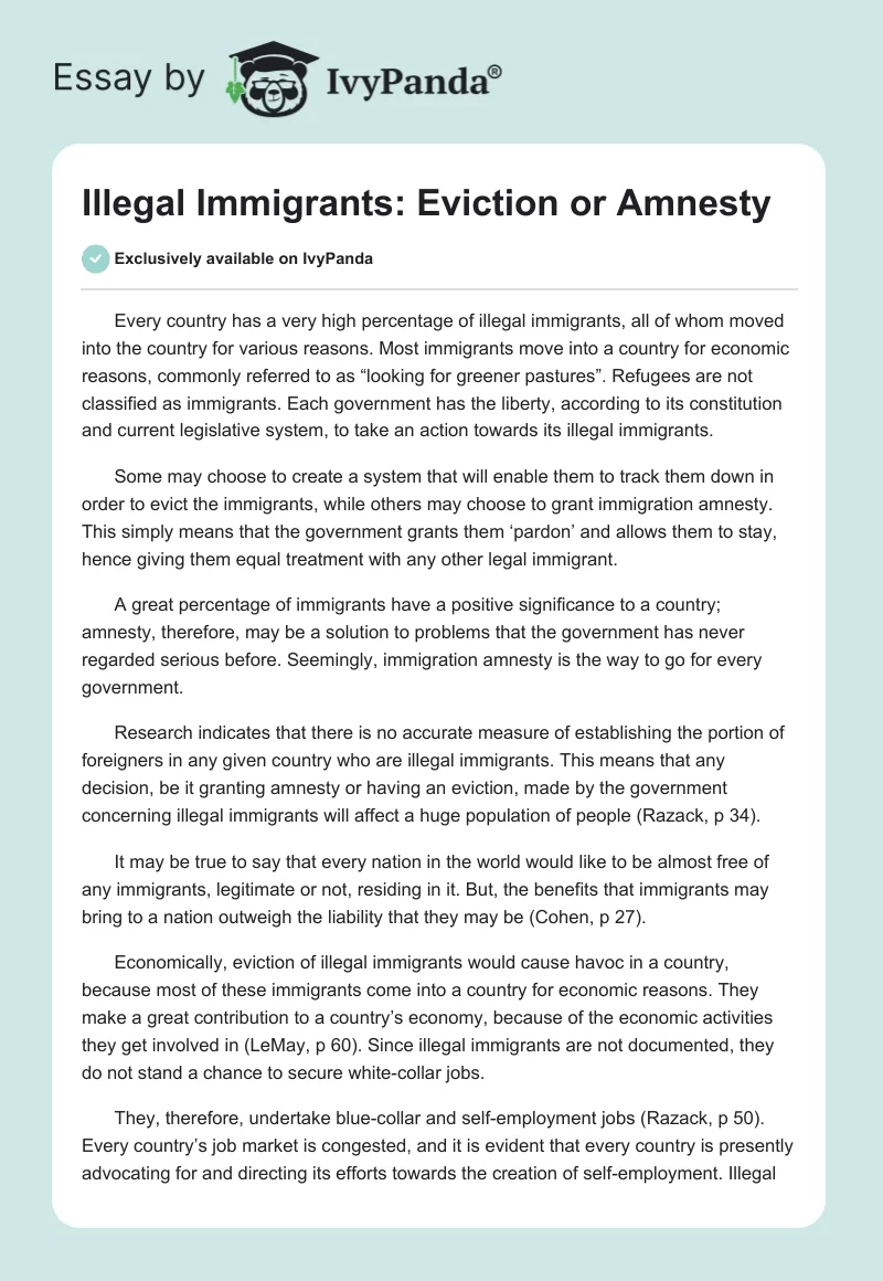 Illegal Immigrants: Eviction or Amnesty. Page 1