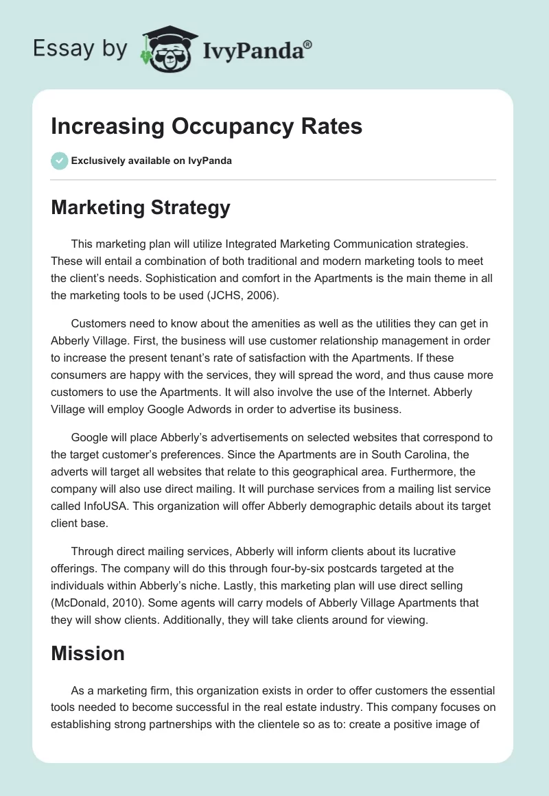 Increasing Occupancy Rates. Page 1