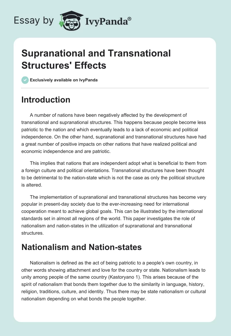 Supranational and Transnational Structures' Effects. Page 1