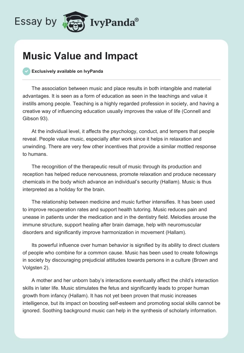 Music Value and Impact. Page 1