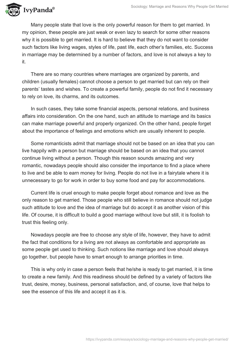 Sociology: Marriage and Reasons Why People Get Married. Page 2