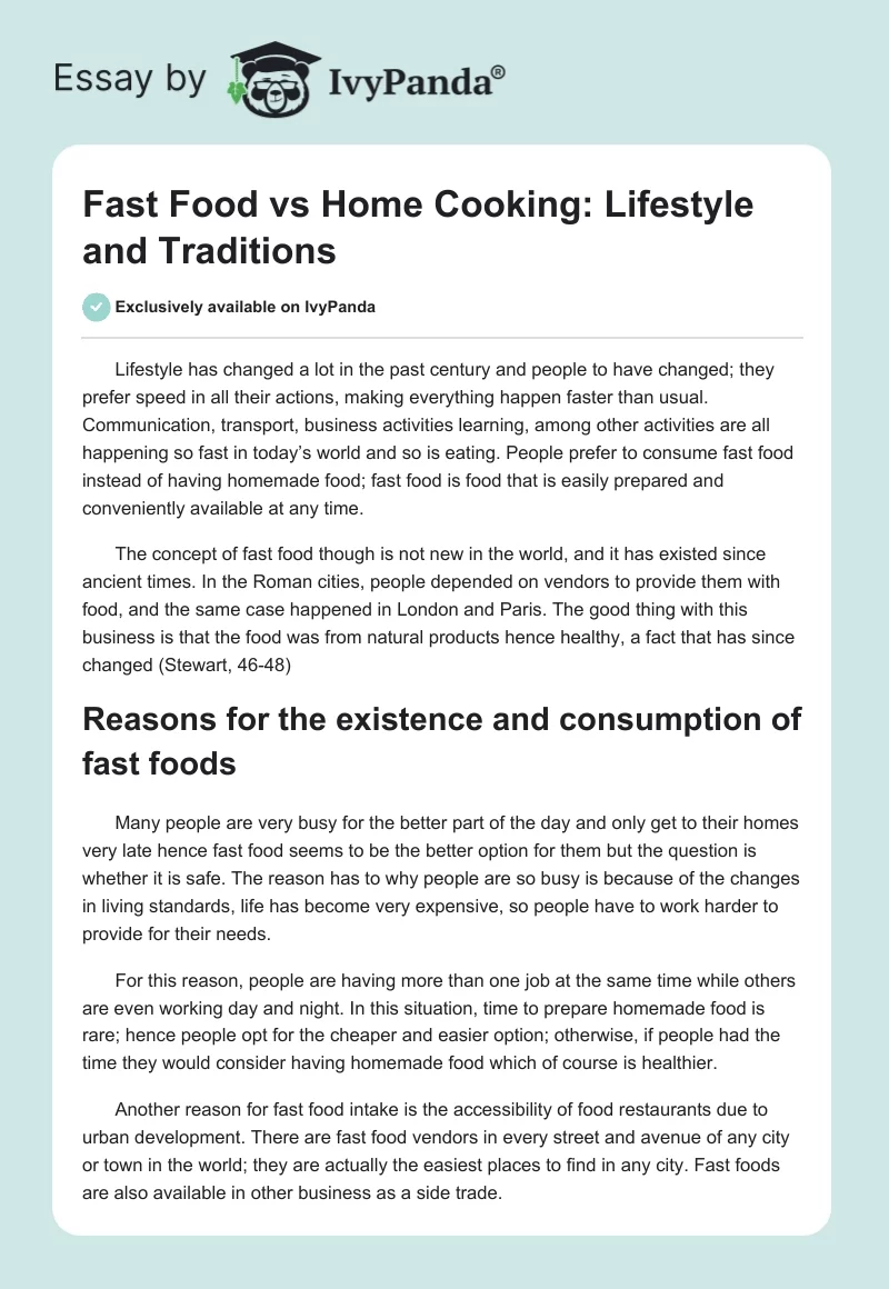 Fast Food vs. Home Cooking: Lifestyle and Traditions. Page 1