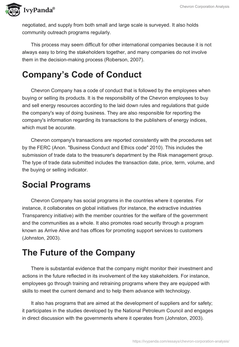 Chevron Corporation Analysis. Page 3