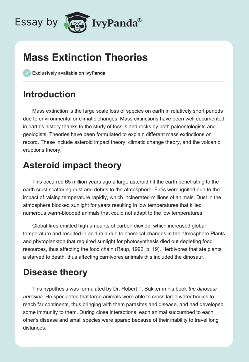 Mass Extinction Theories. Page 1