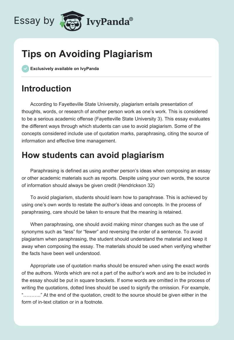 Tips on Avoiding Plagiarism. Page 1