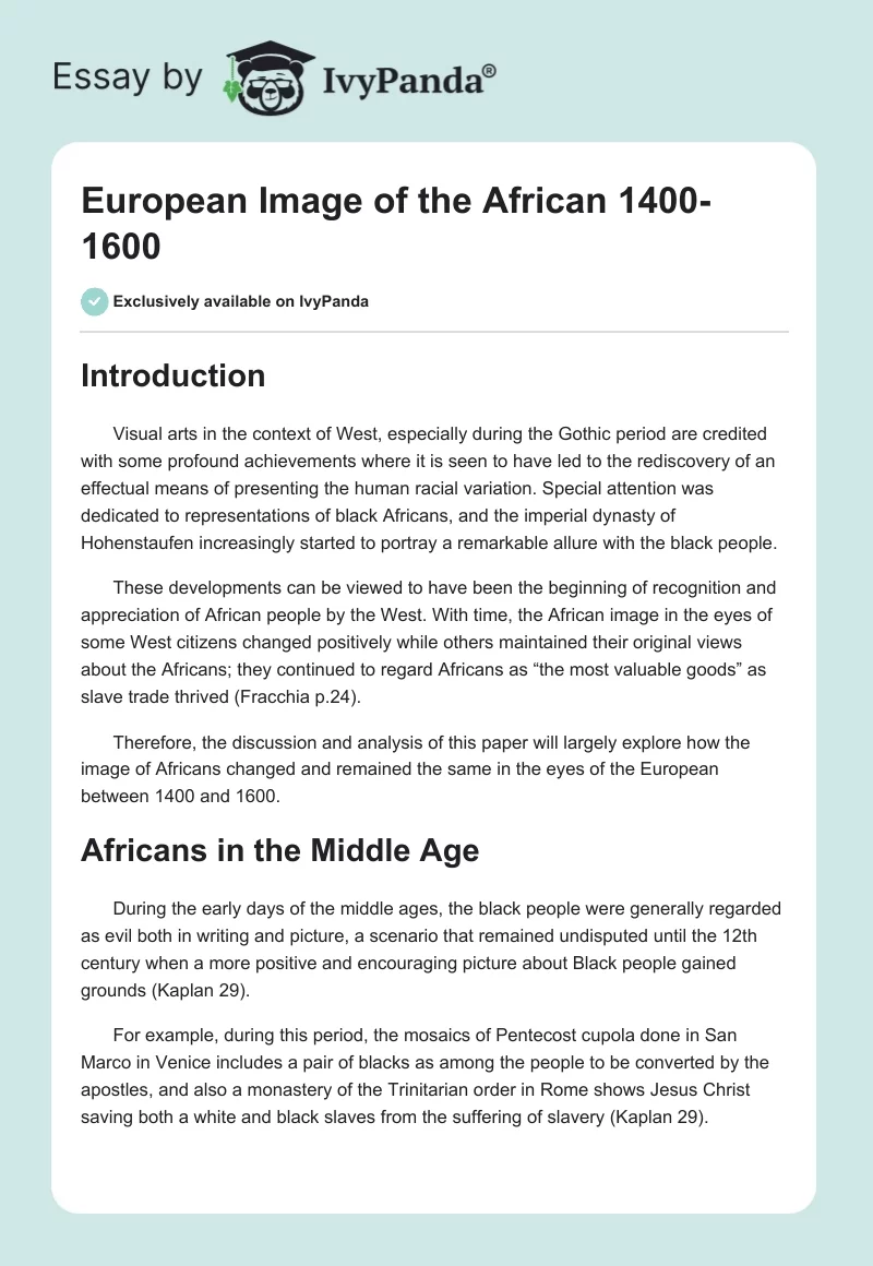 European Image of the African 1400-1600. Page 1