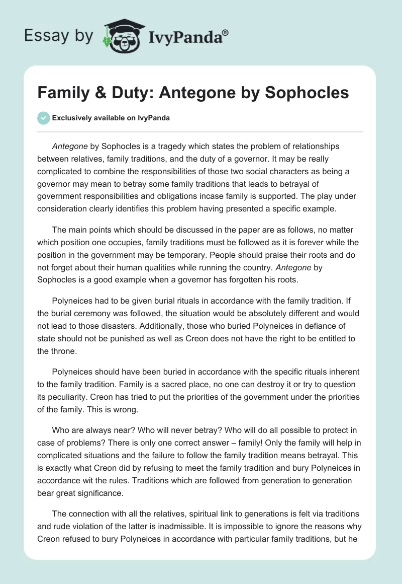 Family & Duty: "Antegone" by Sophocles. Page 1