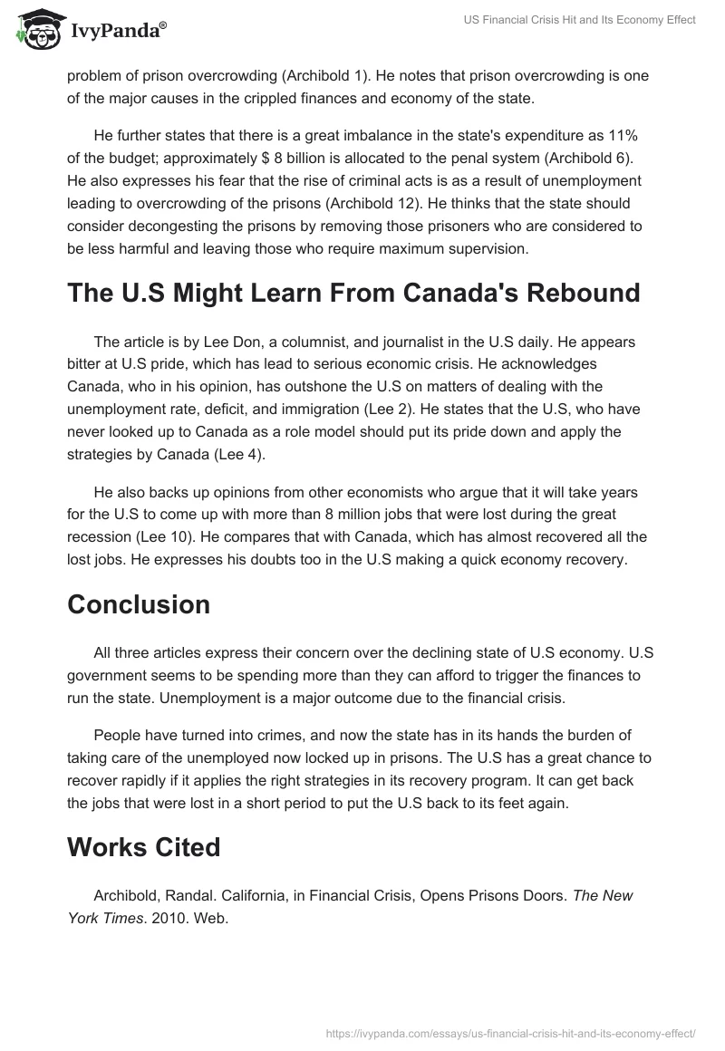 US Financial Crisis Hit and Its Economy Effect. Page 2