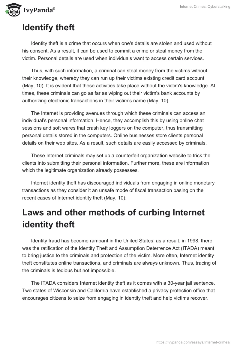Internet Crimes: Cyberstalking. Page 4