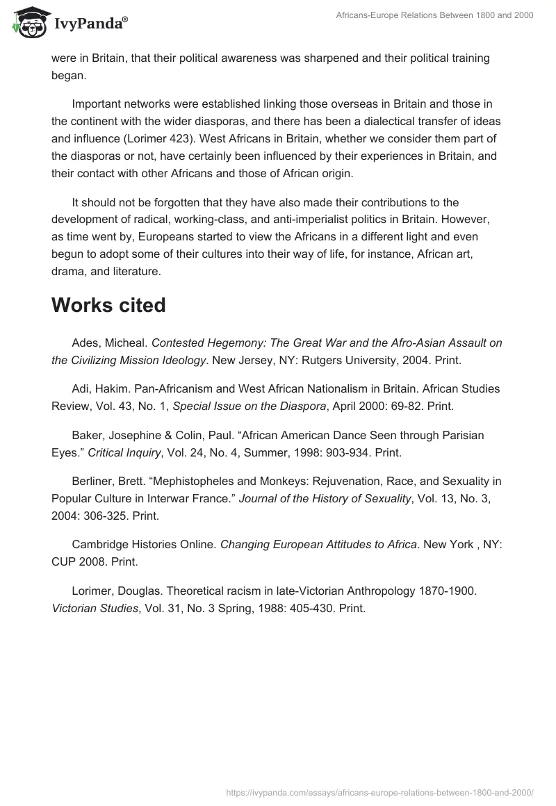 Africans-Europe Relations Between 1800 and 2000. Page 4