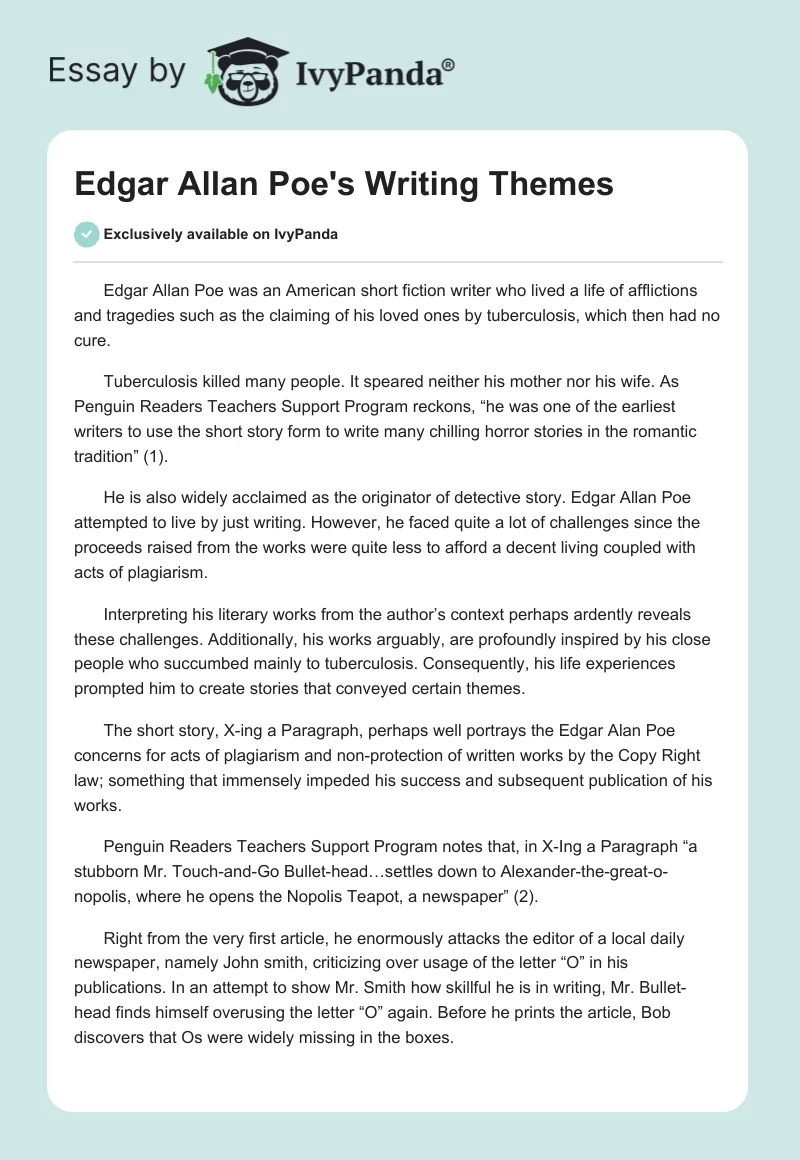 Edgar Allan Poe's Writing Themes. Page 1