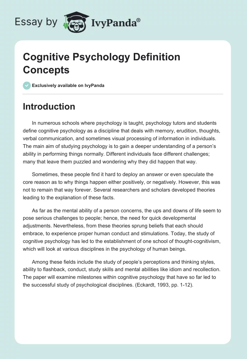 Cognitive Psychology Definition Concepts. Page 1