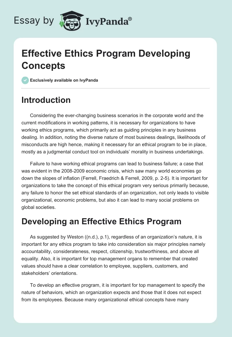 Effective Ethics Program Developing Concepts. Page 1