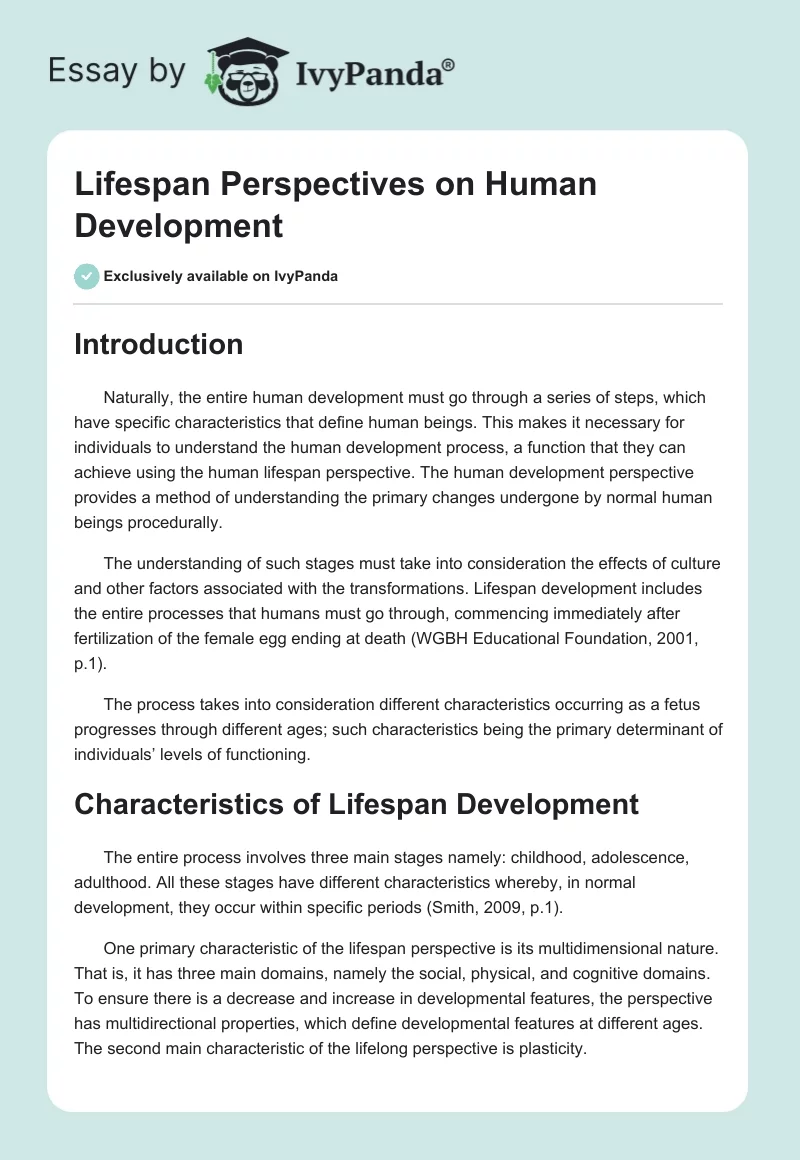 Lifespan Perspectives on Human Development. Page 1