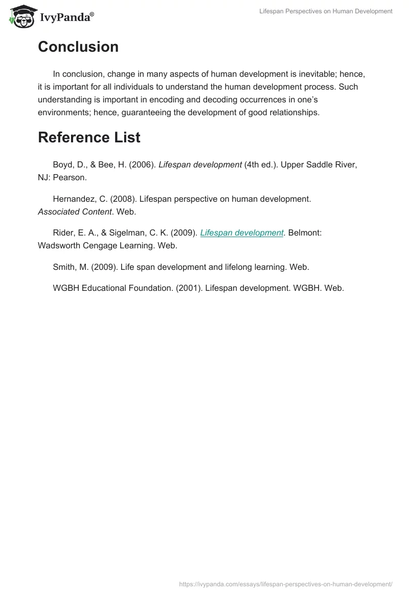 Lifespan Perspectives on Human Development. Page 4