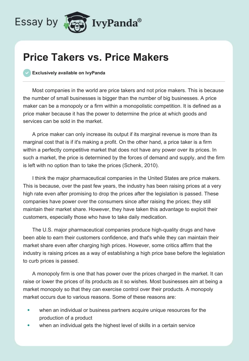 Price Takers vs. Price Makers. Page 1