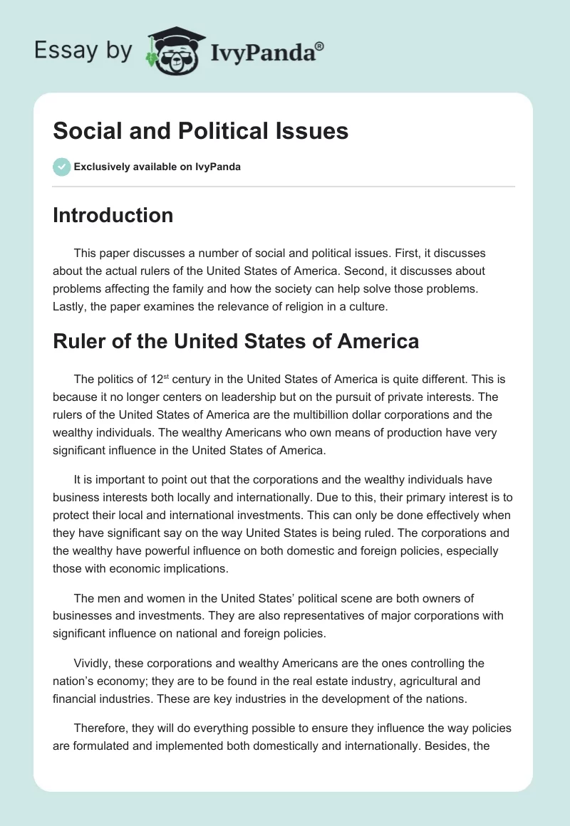 Social and Political Issues. Page 1