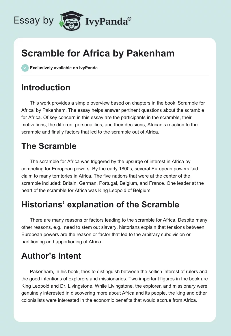 Scramble for Africa by Pakenham. Page 1