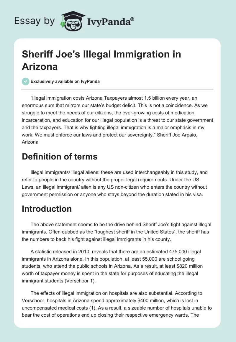 Sheriff Joe's Illegal Immigration in Arizona. Page 1