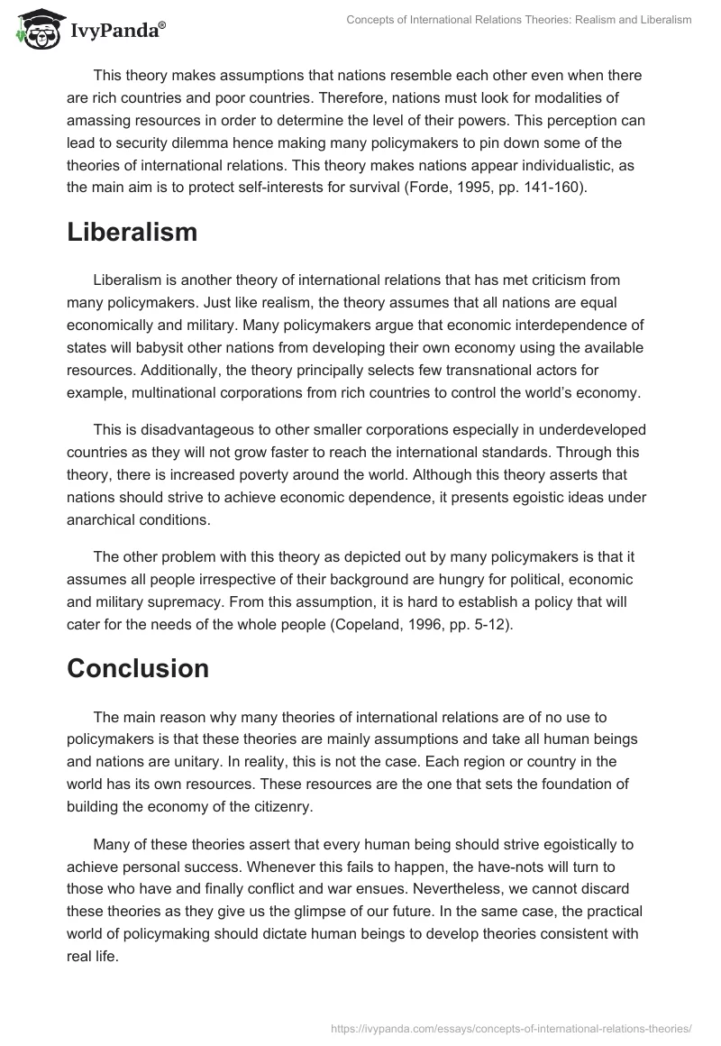 Concepts of International Relations Theories: Realism and Liberalism. Page 2