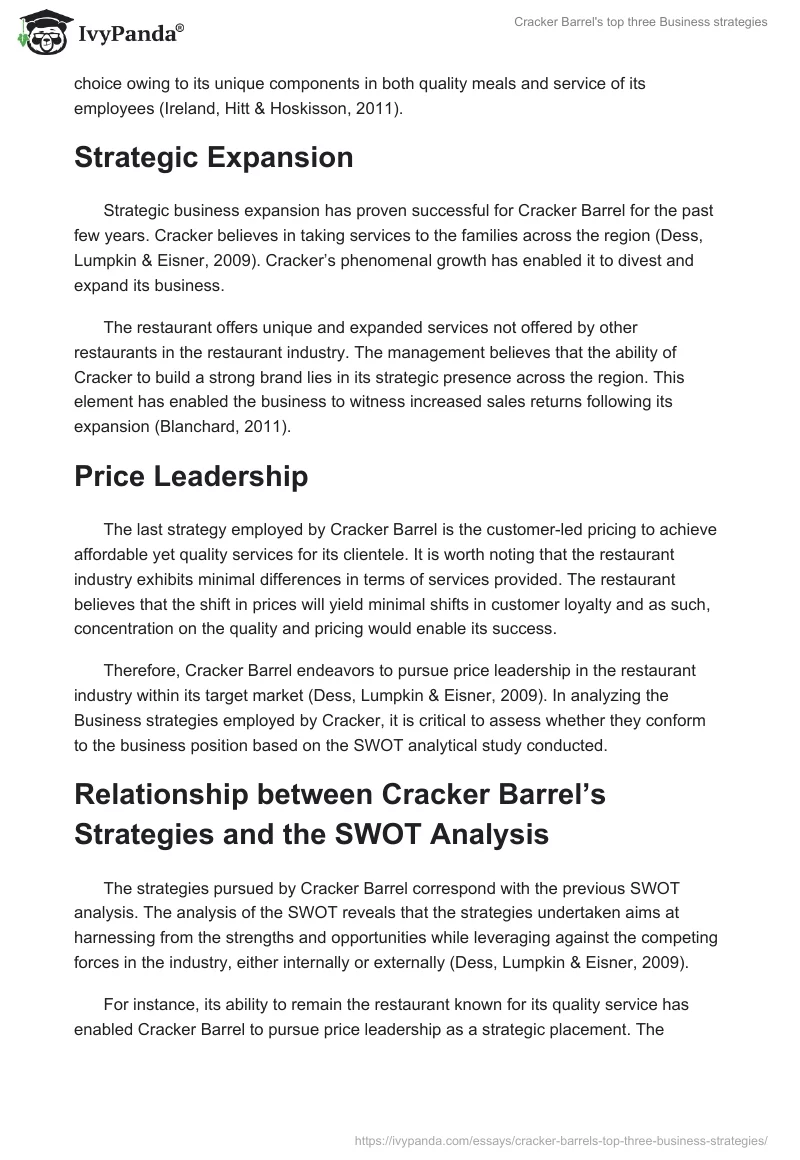Cracker Barrel's top three Business strategies. Page 2
