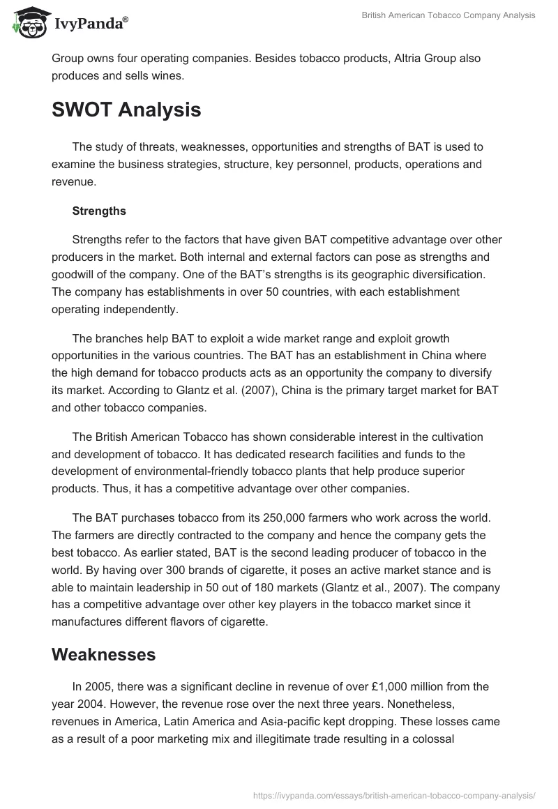 British American Tobacco Company Analysis. Page 4