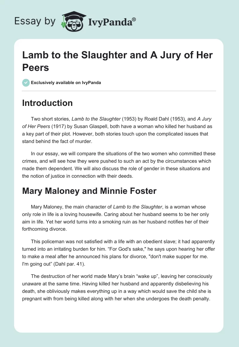 "Lamb to the Slaughter" and "A Jury of Her Peers". Page 1