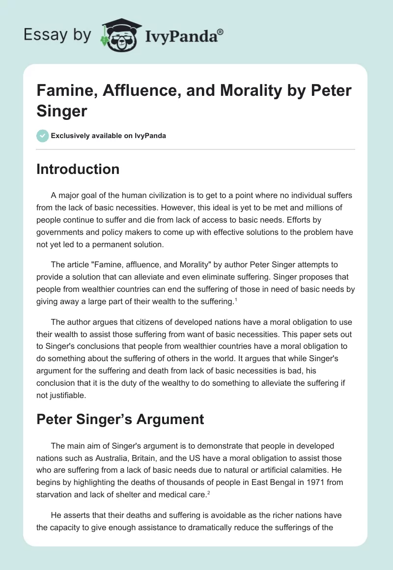 "Famine, Affluence, and Morality" by Peter Singer. Page 1